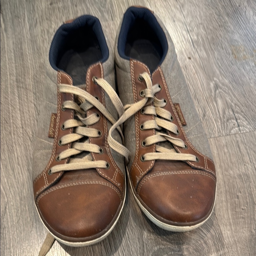 Brown Leather Low-Top Sneakers with Cream Laces